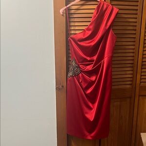 Eliza J One-Shoulder Red Dress with Embellishment